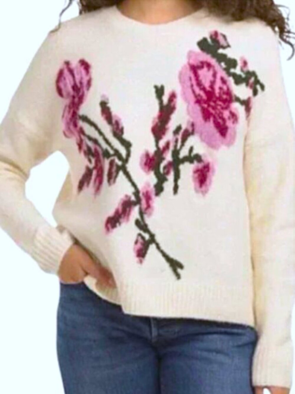 TED BAKER Cream Ivory Long Sleeve Floral Jacquard Sweater--NWT--M